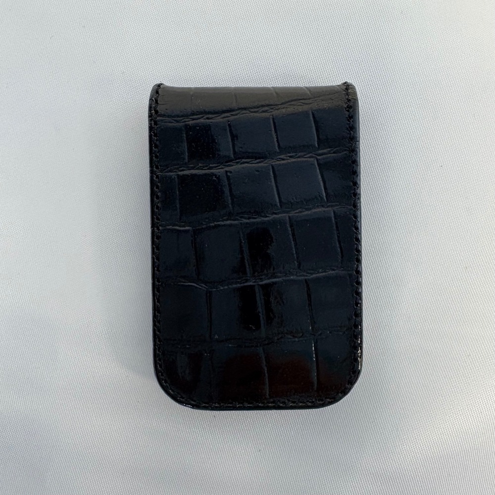Black Crocodile Embossed Leather Magnetic Money Clip Slim Minimalist OLD MONEY - Picture 2 of 7